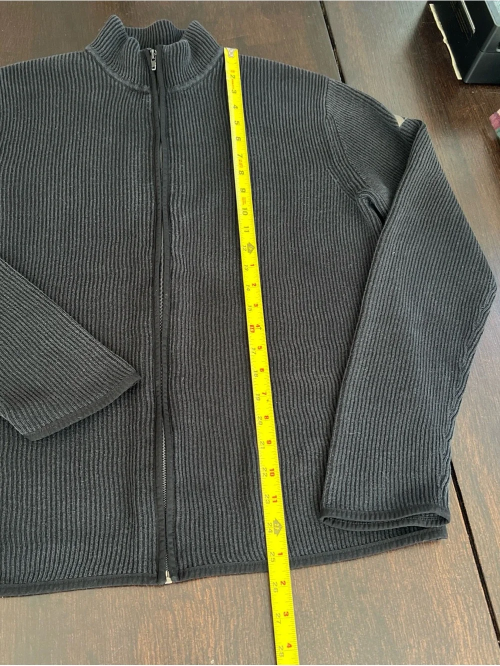 VTG Y2K DKNY Jeans Ribbed Knit Full Zip Sweater Faded Black Ramie Cotton